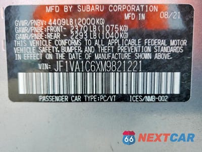 Zdjęcie 12 z 12 samochodu: 2021 SUBARU WRX PREMIUM VIN:JF1VA1C6XM9821221 - miniatura