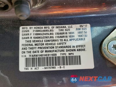 Zdjęcie 13 z 13 samochodu: 2017 HONDA CR-V EXL VIN:7FARW1H81HE011659 - miniatura