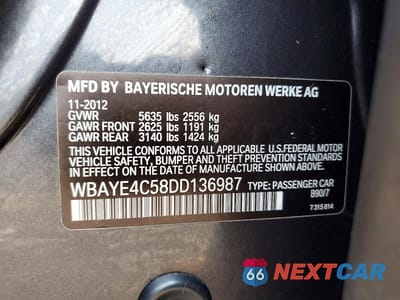 Zdjęcie 12 z 12 samochodu: 2013 BMW 740 LI VIN:WBAYE4C58DD136987 - miniatura