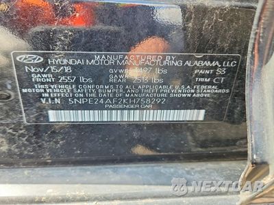 Zdjęcie 12 z 12 samochodu: 2019 HYUNDAI SONATA SE VIN:5NPE24AF2KH758292 - miniatura