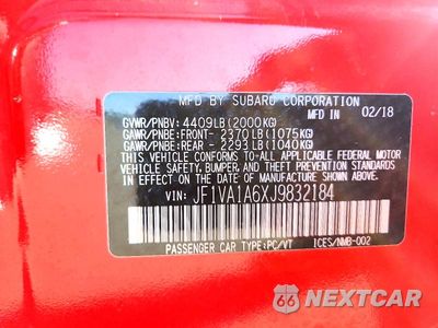 Zdjęcie 13 z 13 samochodu: 2018 SUBARU WRX VIN:JF1VA1A6XJ9832184 - miniatura