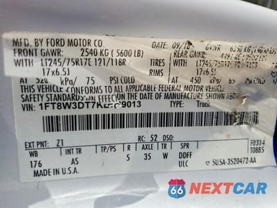 Zdjęcie 12 z 12 samochodu: 2019 FORD F350 SUPER DUTY VIN:1FT8W3DT7KEC69013 - miniatura
