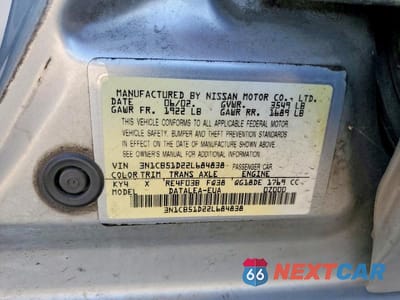 Zdjęcie 12 z 12 samochodu: 2002 NISSAN SENTRA XE VIN:3N1CB51D22L684838 - miniatura