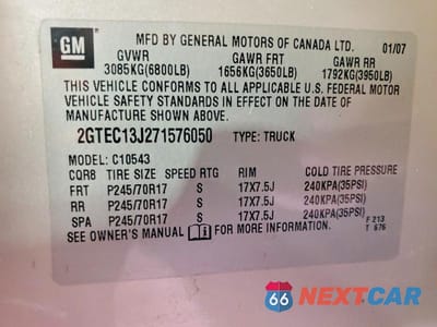 Zdjęcie 12 z 12 samochodu: 2007 GMC NEW SIERRA C1500 VIN:2GTEC13J271576050 - miniatura