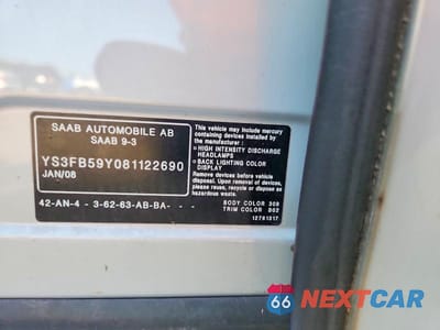 Zdjęcie 12 z 12 samochodu: 2008 SAAB 9-3 2.0T VIN:YS3FB59Y081122690 - miniatura