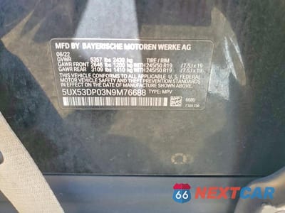 Zdjęcie 14 z 14 samochodu: 2022 BMW X3 XDRIVE30I VIN:5UX53DP03N9M76688 - miniatura