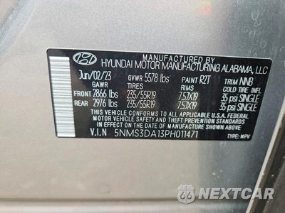 Zdjęcie 13 z 13 samochodu: 2023 HYUNDAI SANTA FE SEL PREMIUM VIN:5NMS3DA13PH011471 - miniatura