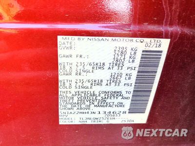 Zdjęcie 12 z 12 samochodu: 2018 NISSAN MURANO SV VIN:5N1AZ2MH4JN134628 - miniatura