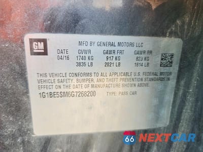 Zdjęcie 12 z 12 samochodu: 2016 CHEVROLET CRUZE LT VIN:1G1BE5SM6G7268200 - miniatura