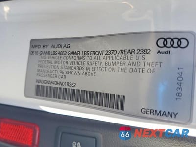 Zdjęcie 12 z 12 samochodu: 2017 AUDI A4 PREMIUM VIN:WAUGNAF43HN018262 - miniatura