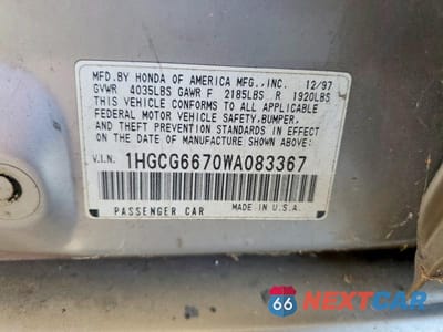 Zdjęcie 12 z 12 samochodu: 1998 HONDA ACCORD EX VIN:1HGCG6670WA083367 - miniatura
