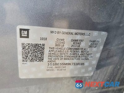 Zdjęcie 12 z 12 samochodu: 2019 CHEVROLET CRUZE LT VIN:1G1BE5SM9K7118185 - miniatura