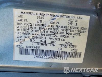 Zdjęcie 12 z 12 samochodu: 2006 NISSAN ALTIMA 2.5 VIN:1N4AL11D96N405553 - miniatura