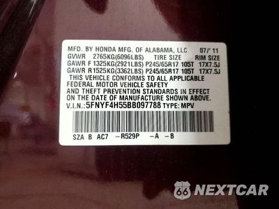 Zdjęcie 13 z 13 samochodu: 2011 HONDA PILOT EXL VIN:5FNYF4H55BB097788 - miniatura