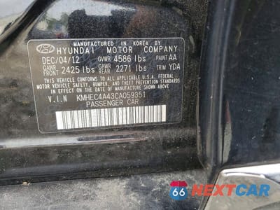 Zdjęcie 12 z 12 samochodu: 2012 HYUNDAI SONATA HYBRID VIN:KMHEC4A43CA059351 - miniatura