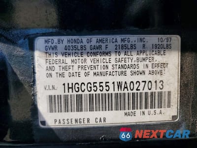Zdjęcie 12 z 12 samochodu: 1998 HONDA ACCORD EX VIN:1HGCG5551WA027013 - miniatura