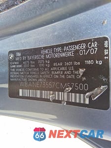 Zdjęcie 12 z 12 samochodu: 2007 BMW 530 I VIN:WBANE73557CM57500 - miniatura