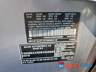 Zdjęcie 12 z 12 samochodu: 2011 SAAB 9-5 TURBO VIN:YS3GN4AR0B4003862 - miniatura