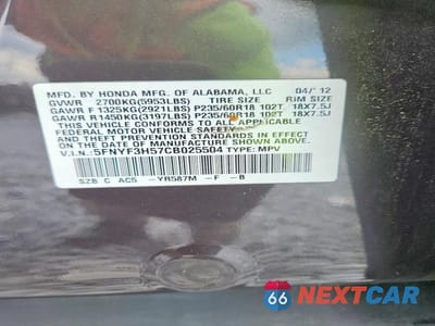 Zdjęcie 12 z 12 samochodu: 2012 HONDA PILOT EXL VIN:5FNYF3H57CB025504 - miniatura