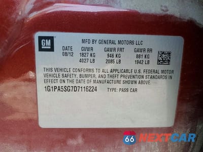 Zdjęcie 12 z 12 samochodu: 2013 CHEVROLET CRUZE LS VIN:1G1PA5SG7D7116224 - miniatura