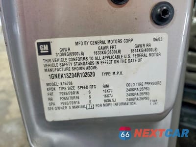 Zdjęcie 13 z 13 samochodu: 2004 CHEVROLET TAHOE K1500 VIN:1GNEK13Z04R102620 - miniatura