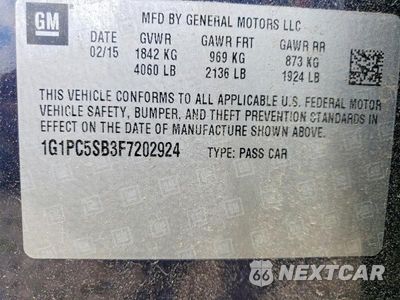 Zdjęcie 12 z 12 samochodu: 2015 CHEVROLET CRUZE LT VIN:1G1PC5SB3F7202924 - miniatura