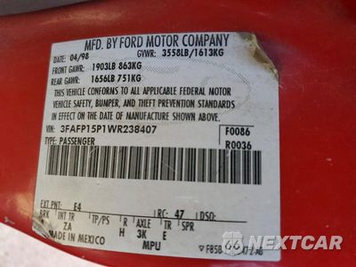 Zdjęcie 12 z 12 samochodu: 1998 FORD ESCORT SE VIN:3FAFP15P1WR238407 - miniatura