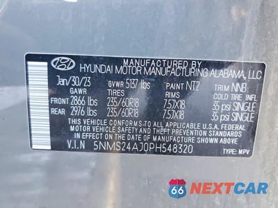 Zdjęcie 14 z 14 samochodu: 2023 HYUNDAI SANTA FE SEL VIN:5NMS24AJ0PH548320 - miniatura