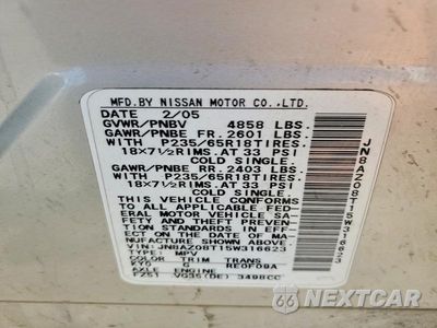 Zdjęcie 14 z 14 samochodu: 2005 NISSAN MURANO S VIN:JN8AZ08T15W316623 - miniatura