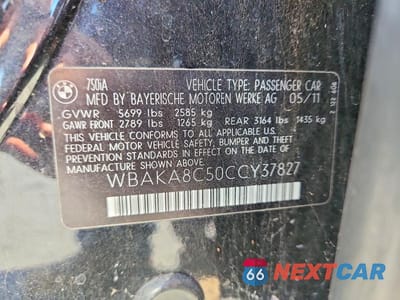 Zdjęcie 12 z 12 samochodu: 2012 BMW 750 I VIN:WBAKA8C50CCY37827 - miniatura