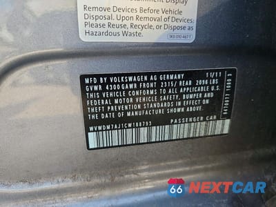 Zdjęcie 12 z 12 samochodu: 2012 VOLKSWAGEN GOLF VIN:WVWDM7AJ1CW188793 - miniatura