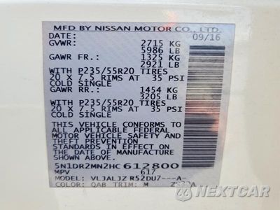 Zdjęcie 13 z 13 samochodu: 2017 NISSAN PATHFINDER PLATINUM VIN:5N1DR2MN2HC612800 - miniatura