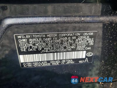 Zdjęcie 12 z 12 samochodu: 2008 LEXUS ES 350 VIN:JTHBJ46G182256146 - miniatura