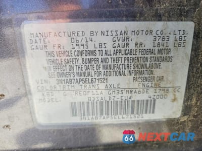 Zdjęcie 12 z 12 samochodu: 2014 NISSAN SENTRA SV VIN:3N1AB7AP5EL671521 - miniatura