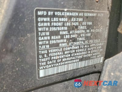 Zdjęcie 13 z 13 samochodu: 2012 VOLKSWAGEN TIGUAN S VIN:WVGAV7AX0CW003956 - miniatura