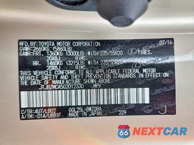 Zdjęcie 13 z 13 samochodu: 2016 LEXUS RX 350 VIN:JTJBZMCA5G2012330 - miniatura