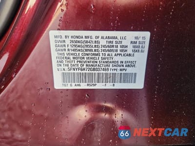 Zdjęcie 13 z 13 samochodu: 2016 HONDA PILOT EXLN VIN:5FNYF6H72GB037469 - miniatura