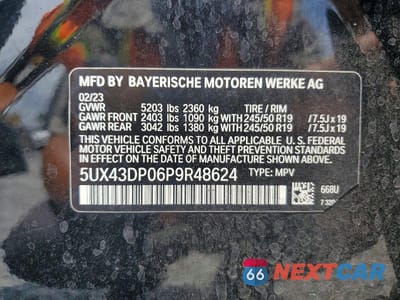 Zdjęcie 13 z 13 samochodu: 2023 BMW X3 SDRIVE30I VIN:5UX43DP06P9R48624 - miniatura