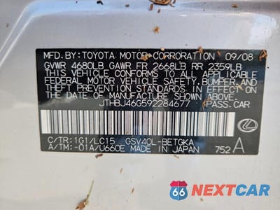 Zdjęcie 12 z 12 samochodu: 2009 LEXUS ES 350 VIN:JTHBJ46G592284677 - miniatura
