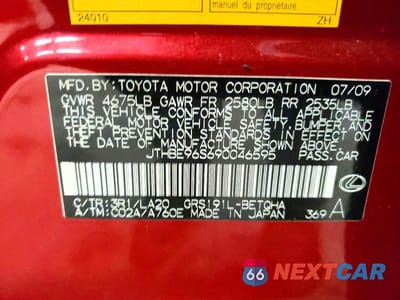 Zdjęcie 12 z 12 samochodu: 2009 LEXUS GS 350 VIN:JTHBE96S690046595 - miniatura