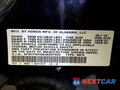 Zdjęcie 13 z 13 samochodu: 2018 HONDA PILOT EXL VIN:5FNYF6H59JB057935 - miniatura