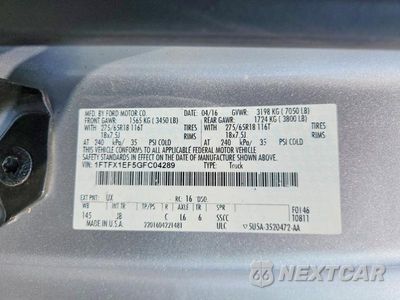 Zdjęcie 12 z 12 samochodu: 2016 FORD F150 SUPER CAB VIN:1FTFX1EF5GFC04289 - miniatura