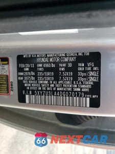 Zdjęcie 13 z 13 samochodu: 2013 HYUNDAI SANTA FE SPORT 2.0T VIN:5XYZU3LA4DG070179 - miniatura