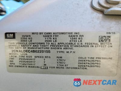 Zdjęcie 12 z 12 samochodu: 2011 CHEVROLET EQUINOX VIN:2CNALDEC4B6220155 - miniatura