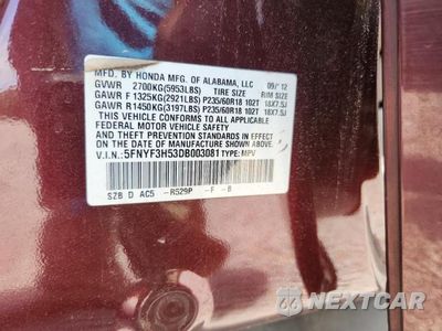Zdjęcie 14 z 14 samochodu: 2013 HONDA PILOT EXL VIN:5FNYF3H53DB003081 - miniatura