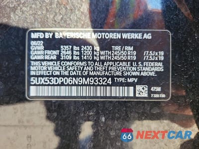 Zdjęcie 14 z 14 samochodu: 2022 BMW X3 XDRIVE30I VIN:5UX53DP06N9M93324 - miniatura