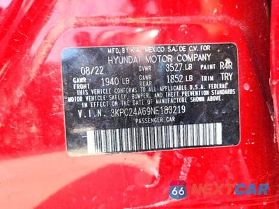 Zdjęcie 12 z 12 samochodu: 2022 HYUNDAI ACCENT SE VIN:3KPC24A69NE183219 - miniatura