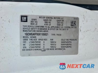 Zdjęcie 12 z 12 samochodu: 2017 CHEVROLET EXPRESS G2500 VIN:1GCWGAFFXH1189821 - miniatura