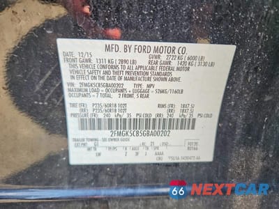 Zdjęcie 12 z 12 samochodu: 2016 FORD FLEX SEL VIN:2FMGK5C85GBA00202 - miniatura