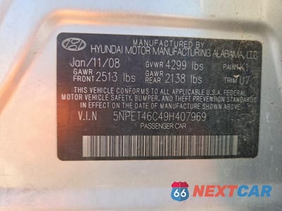 Zdjęcie 12 z 12 samochodu: 2009 HYUNDAI SONATA GLS VIN:5NPET46C49H407969 - miniatura